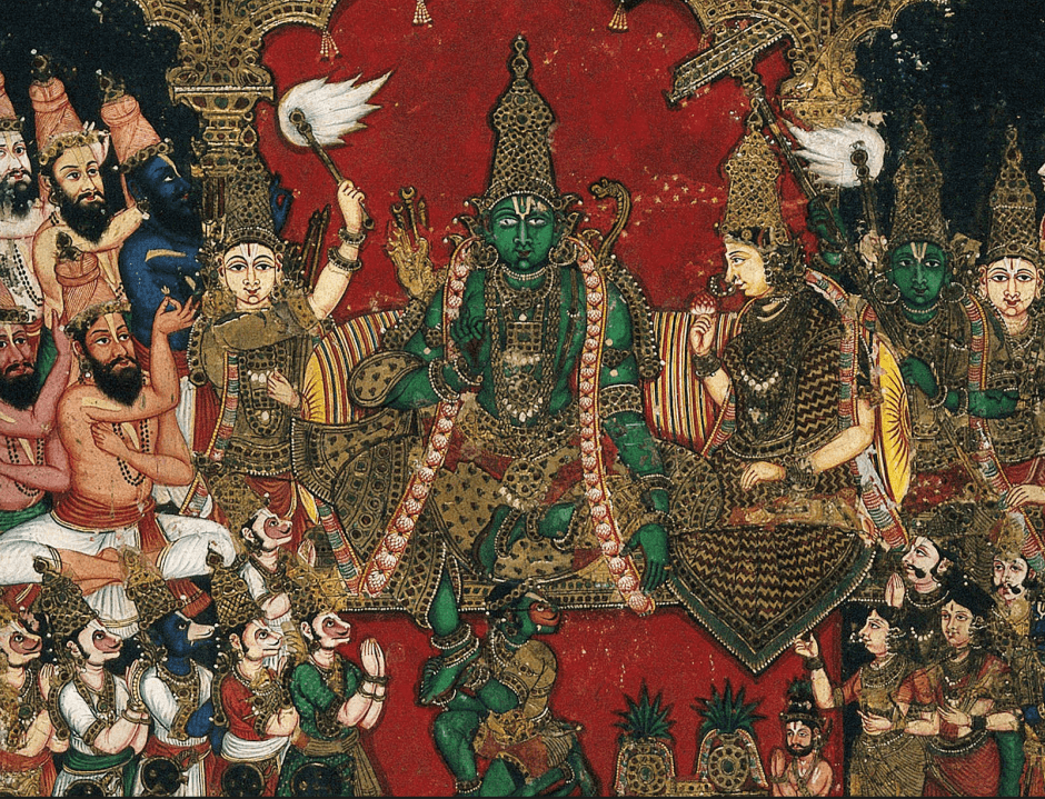 Illustration depicting scenes from the Ramayana epic